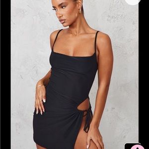 Black Slinky Cowl Neck Side Cut Out Bodycon Dress